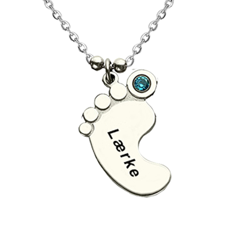 Baby fod halskæde med gravering i sølv - Billede 3